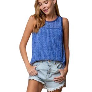 Free Knit Ribbed High Low Heathered Blue SZ XS - XL NWT